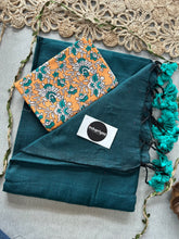 Rama Handloom Cotton Saree With Leaf Print Blouse